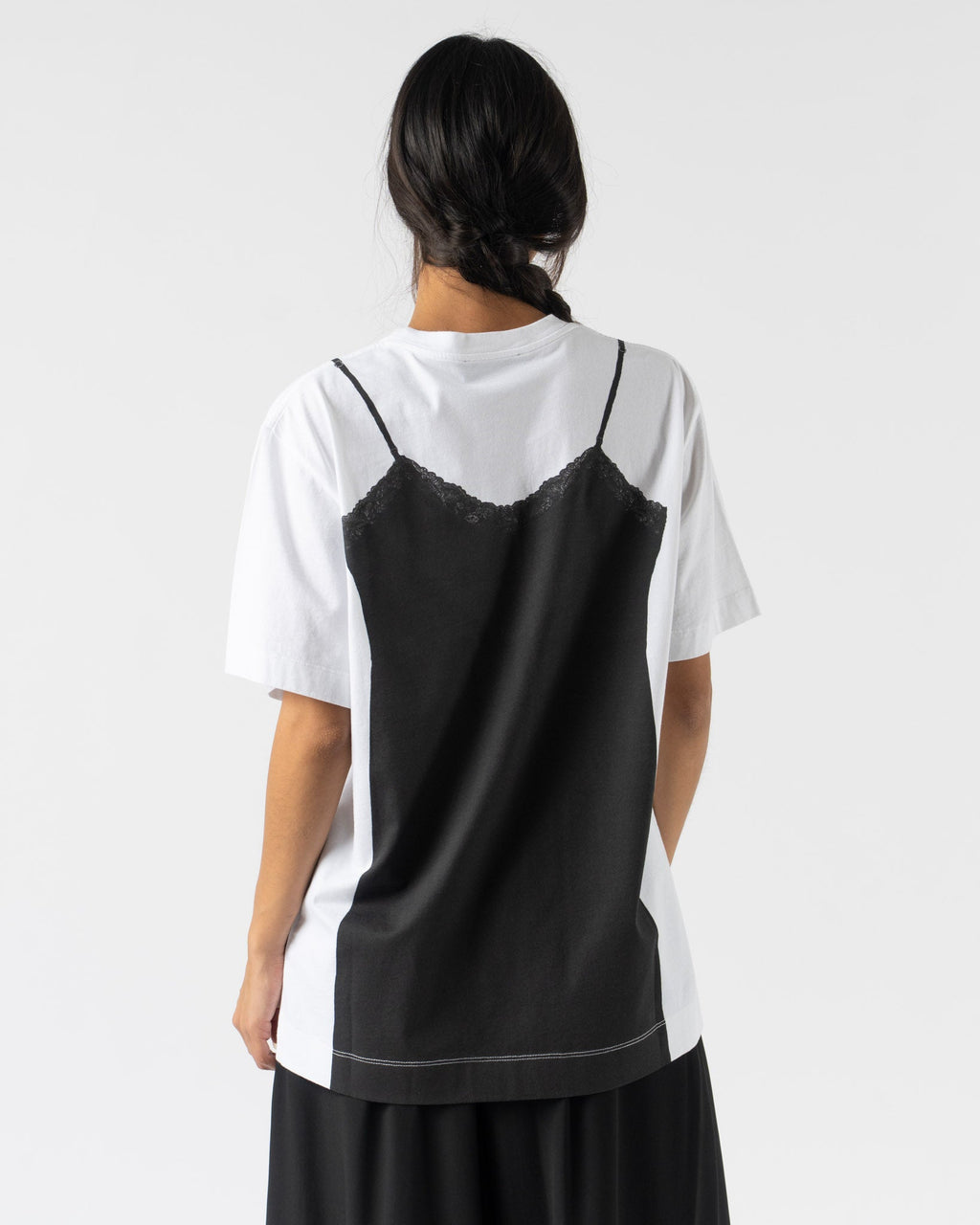 Simone Rocha Bow Sash Slip Dress Trompe L'Oeil Print T-Shirt in White/Black
