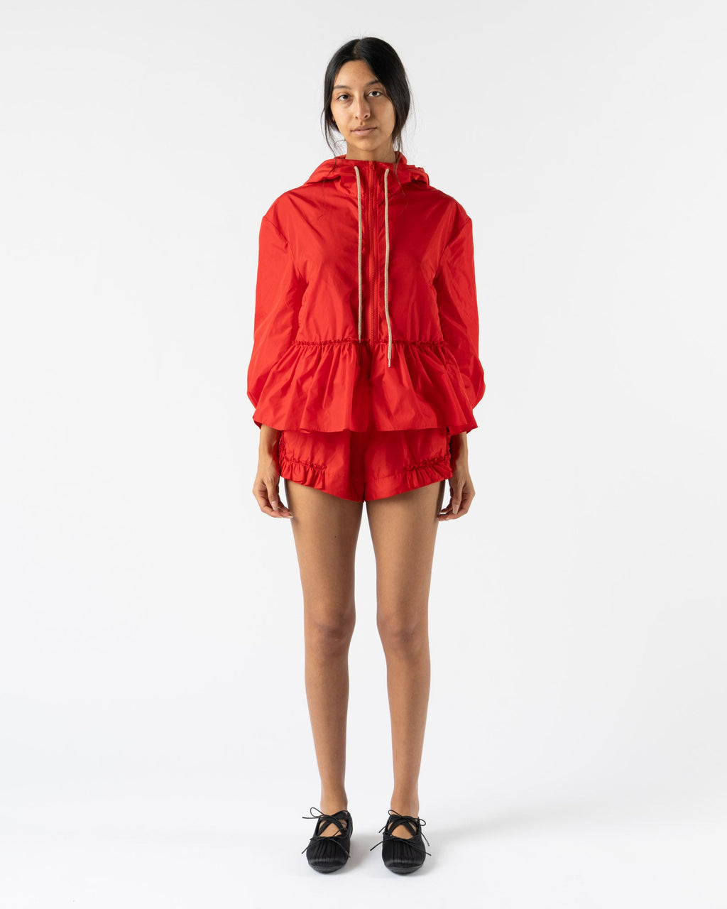 Simone Rocha Frill Track Shorts in Red Tech Nylon