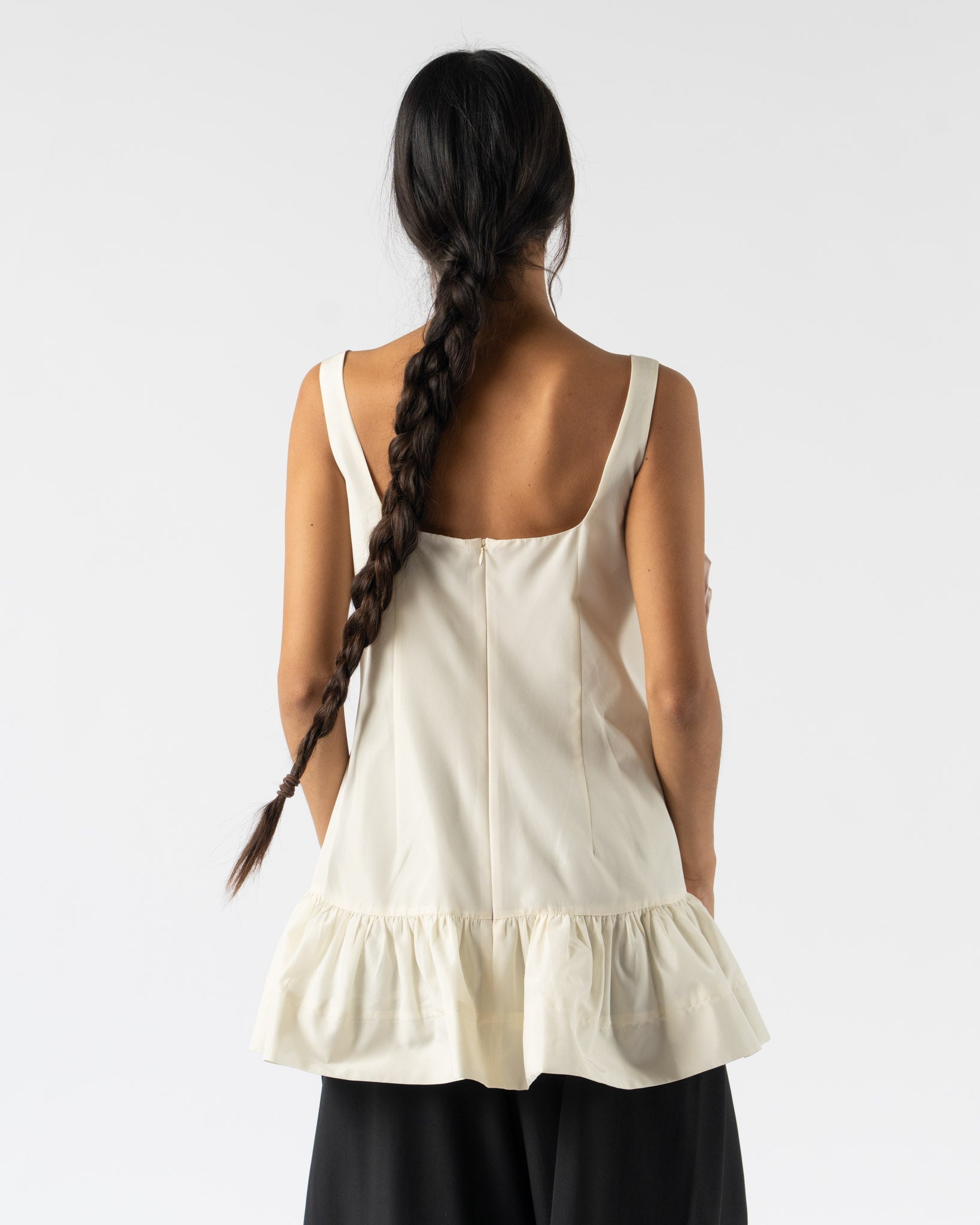 Simone Rocha Pressed Rosette Tilted Neck Peplum Top in Cream/Multi