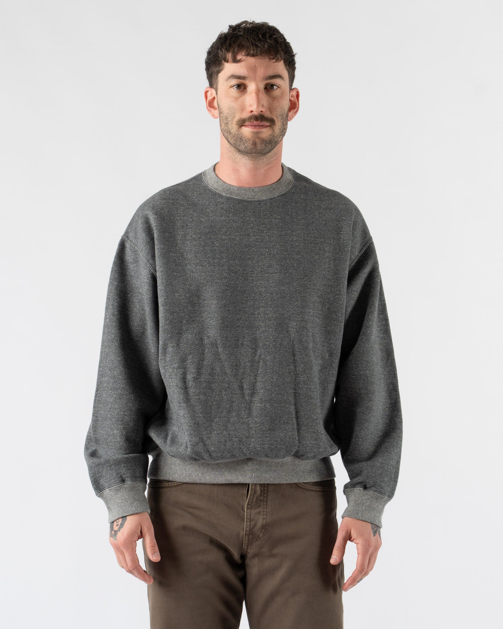 orSlow Relax Fit Densely Knit Sweat Shirt in Charcoal Gray