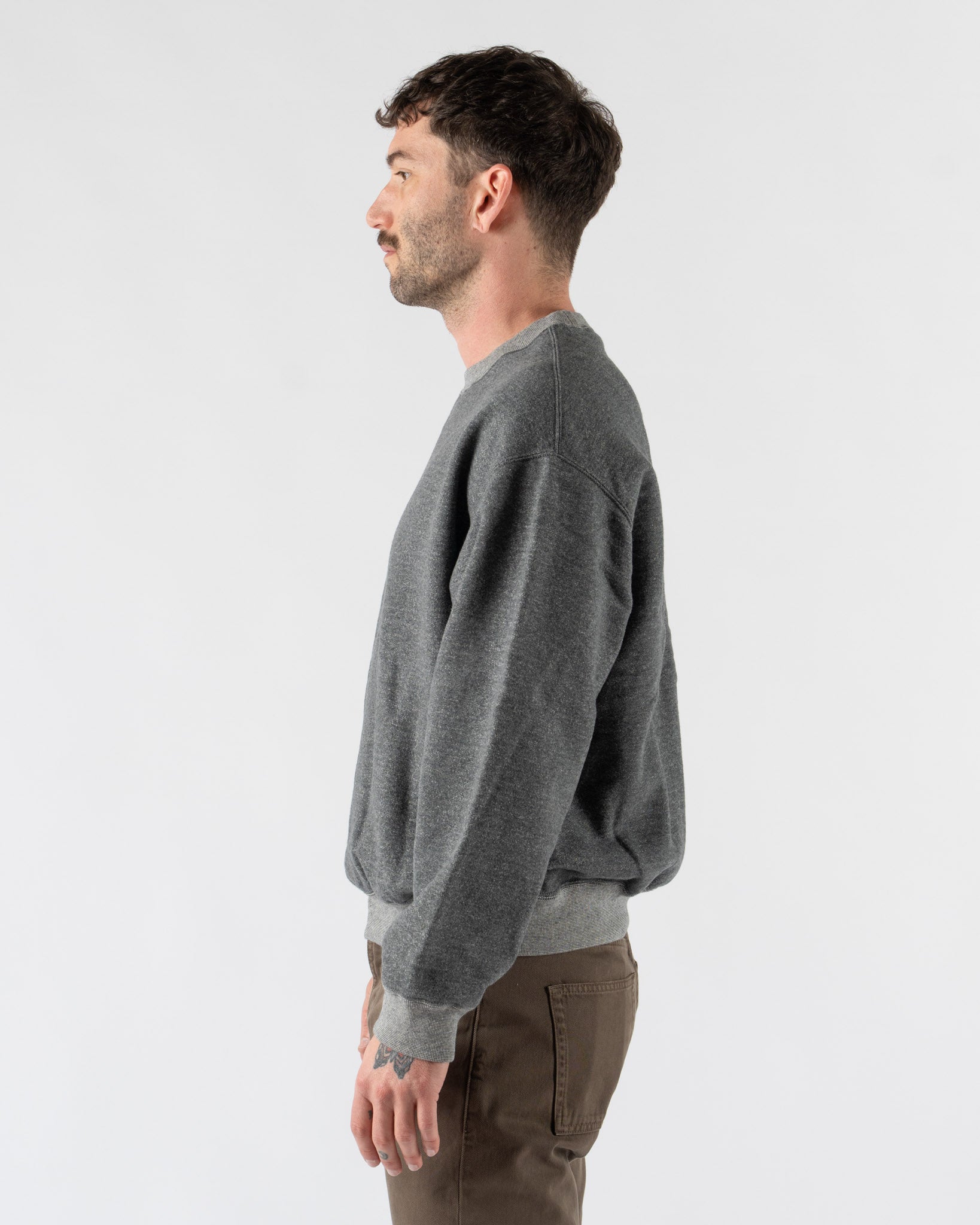 orSlow Relax Fit Densely Knit Sweat Shirt in Charcoal Gray