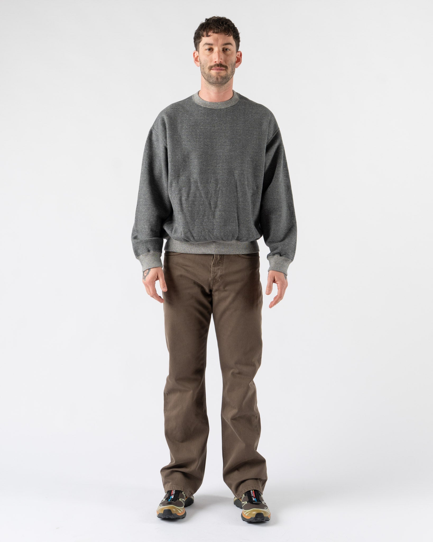 orSlow Relax Fit Densely Knit Sweat Shirt in Charcoal Gray