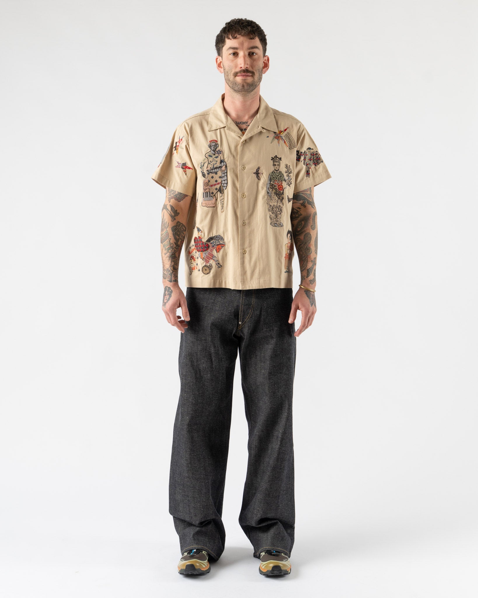 Samuel Zelig Collage Camp Shirt in Natural Tint