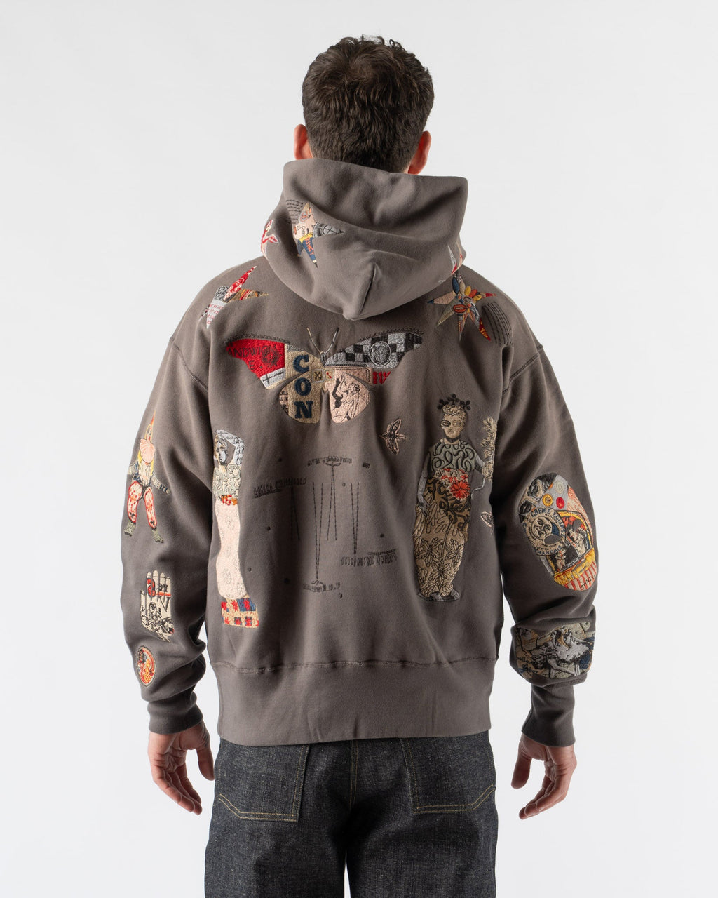 Samuel Zelig Collage Hoodie in Dark Taupe