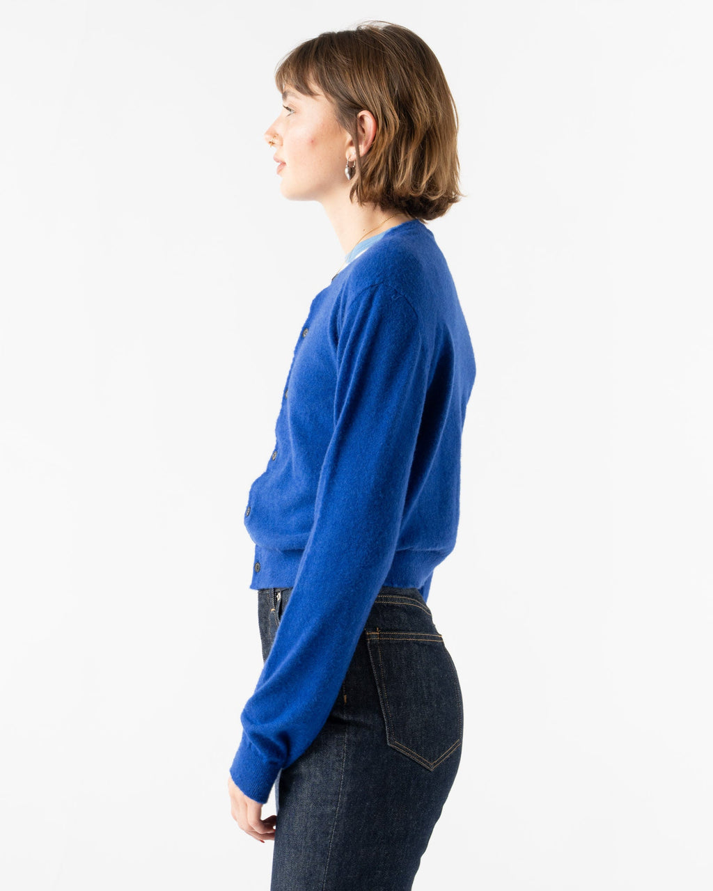 Auralee Brushed Cashmere Cotton Knit Cardigan in Royal Blue