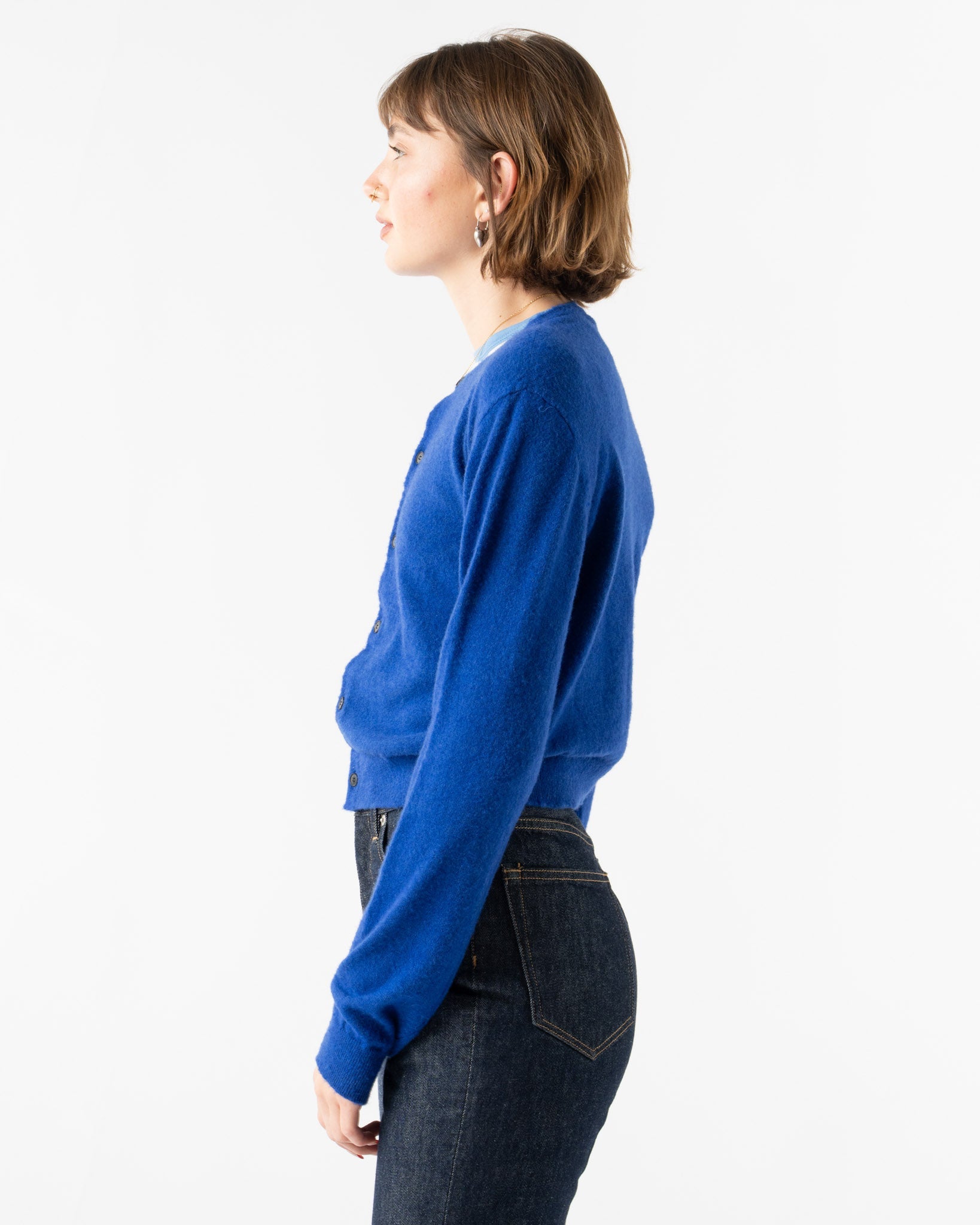 Auralee Brushed Cashmere Cotton Knit Cardigan in Royal Blue