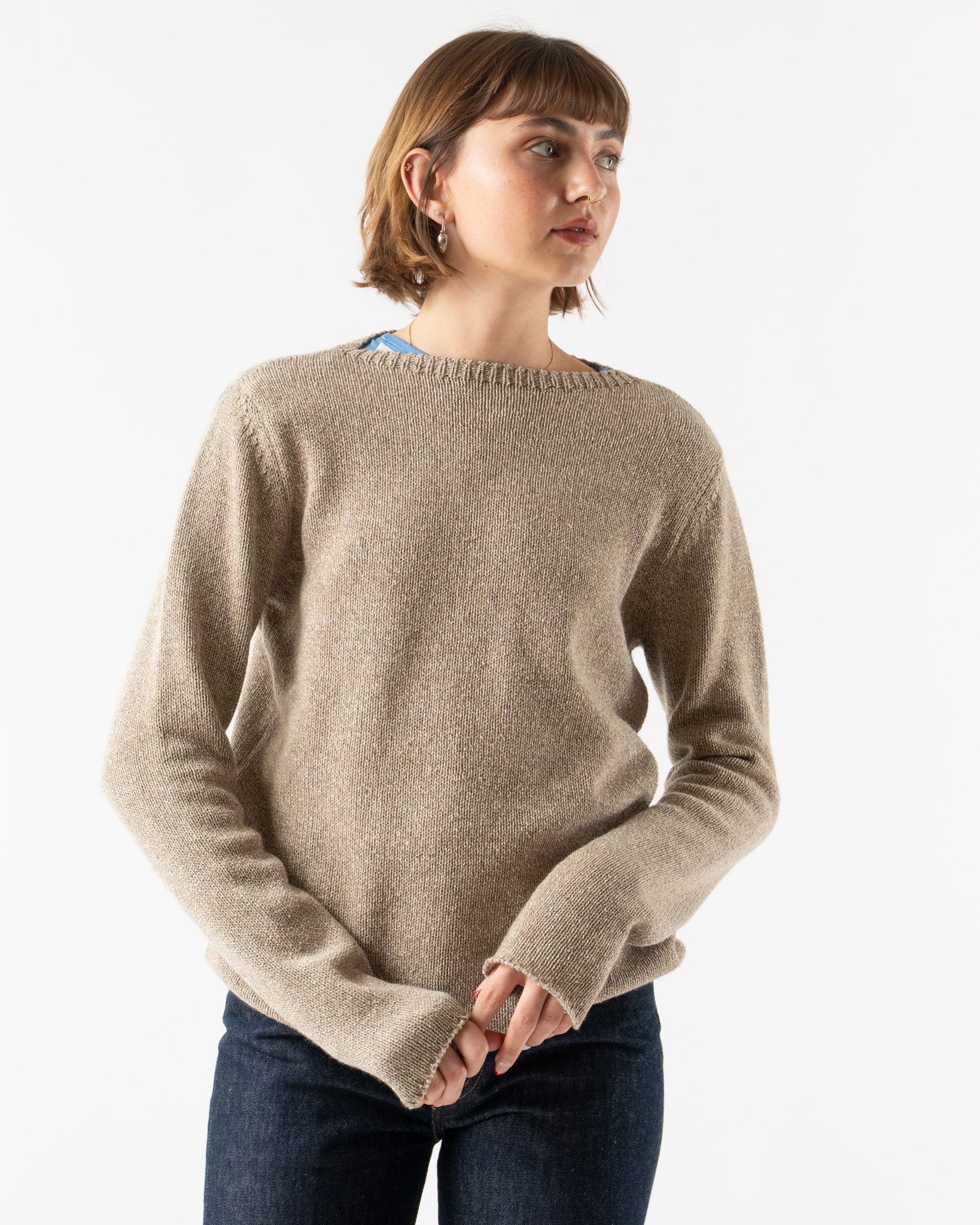 Auralee Cashmere Silk Melange Pullover in Mix Beige
