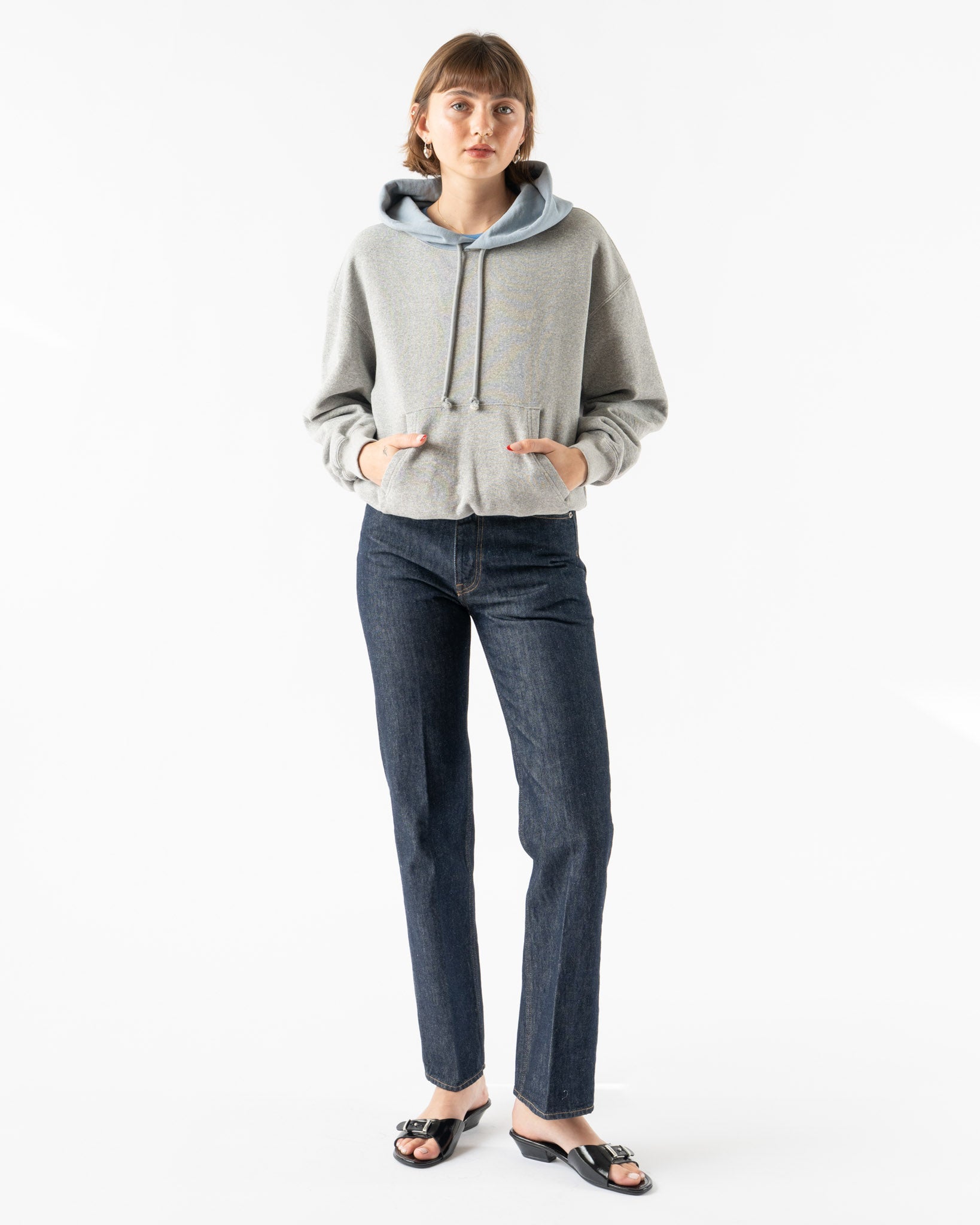 Auralee Smooth Soft P/O Parka in Top Gray × Dusty Blue