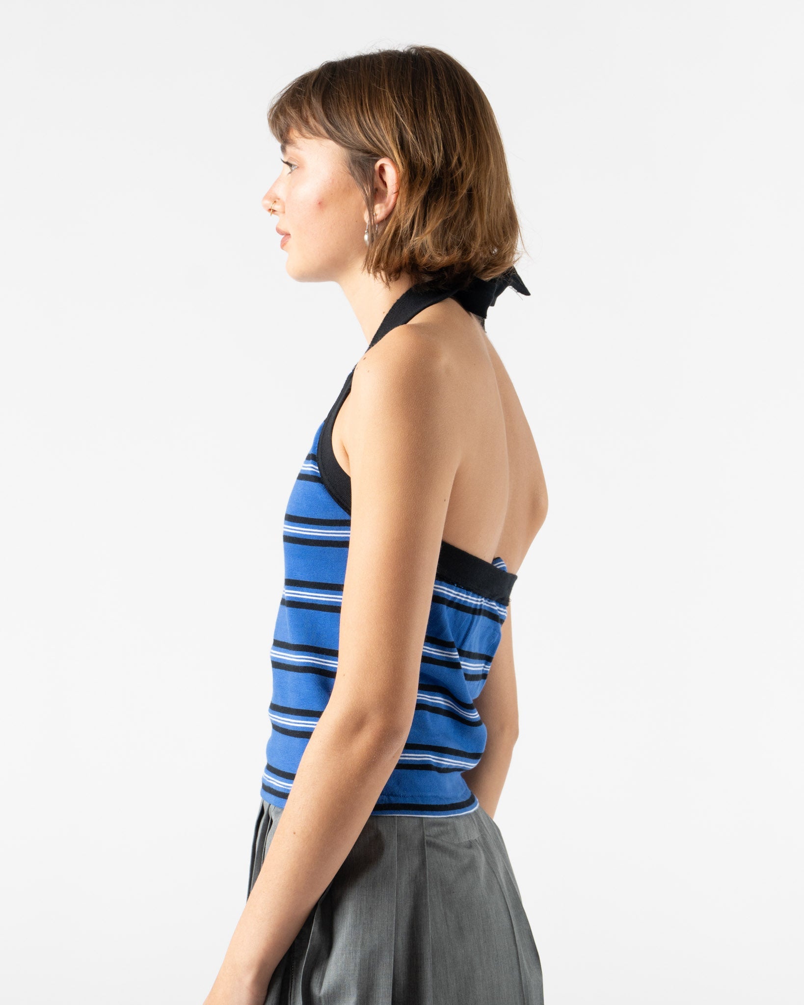 Camiel Fortgens Halter Top in Blue/Black/White Stripe