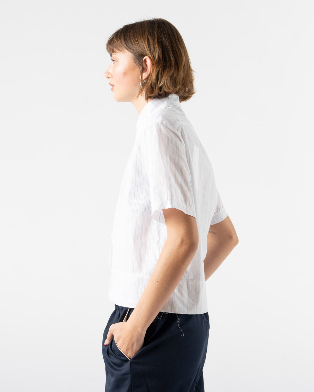 Camiel Fortgens Zip Shirt in White/Blue Stripe