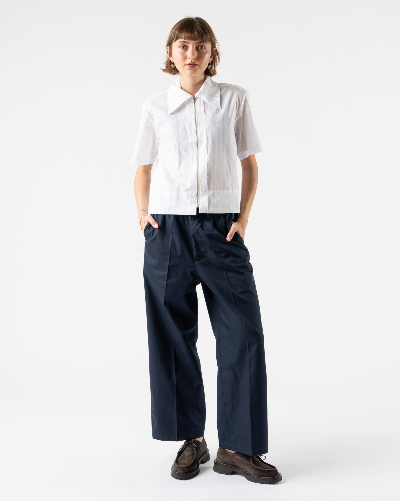 Camiel Fortgens Zip Shirt in White/Blue Stripe