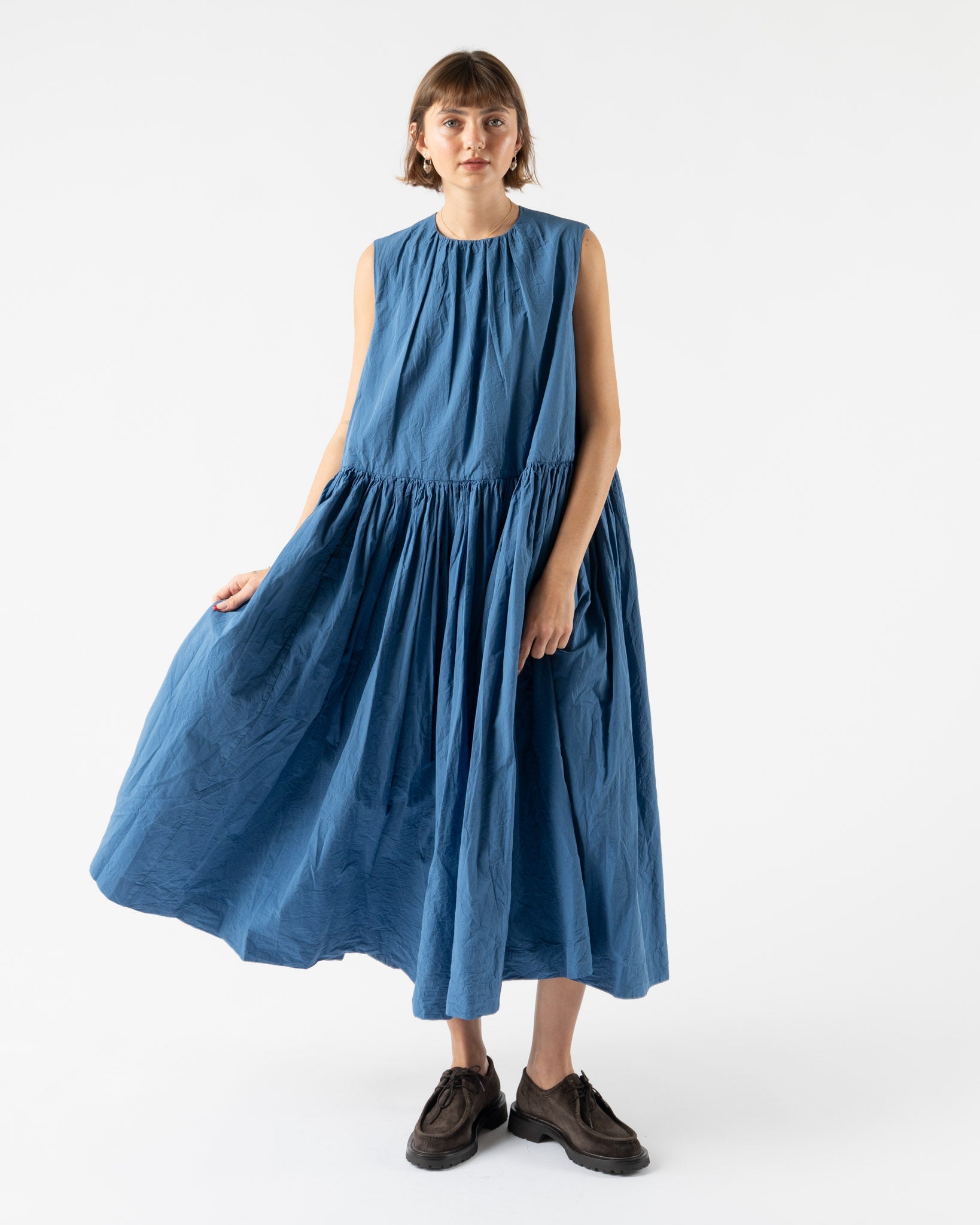 CASEY CASEY Pomme Ruchee Dress in Medium Blue