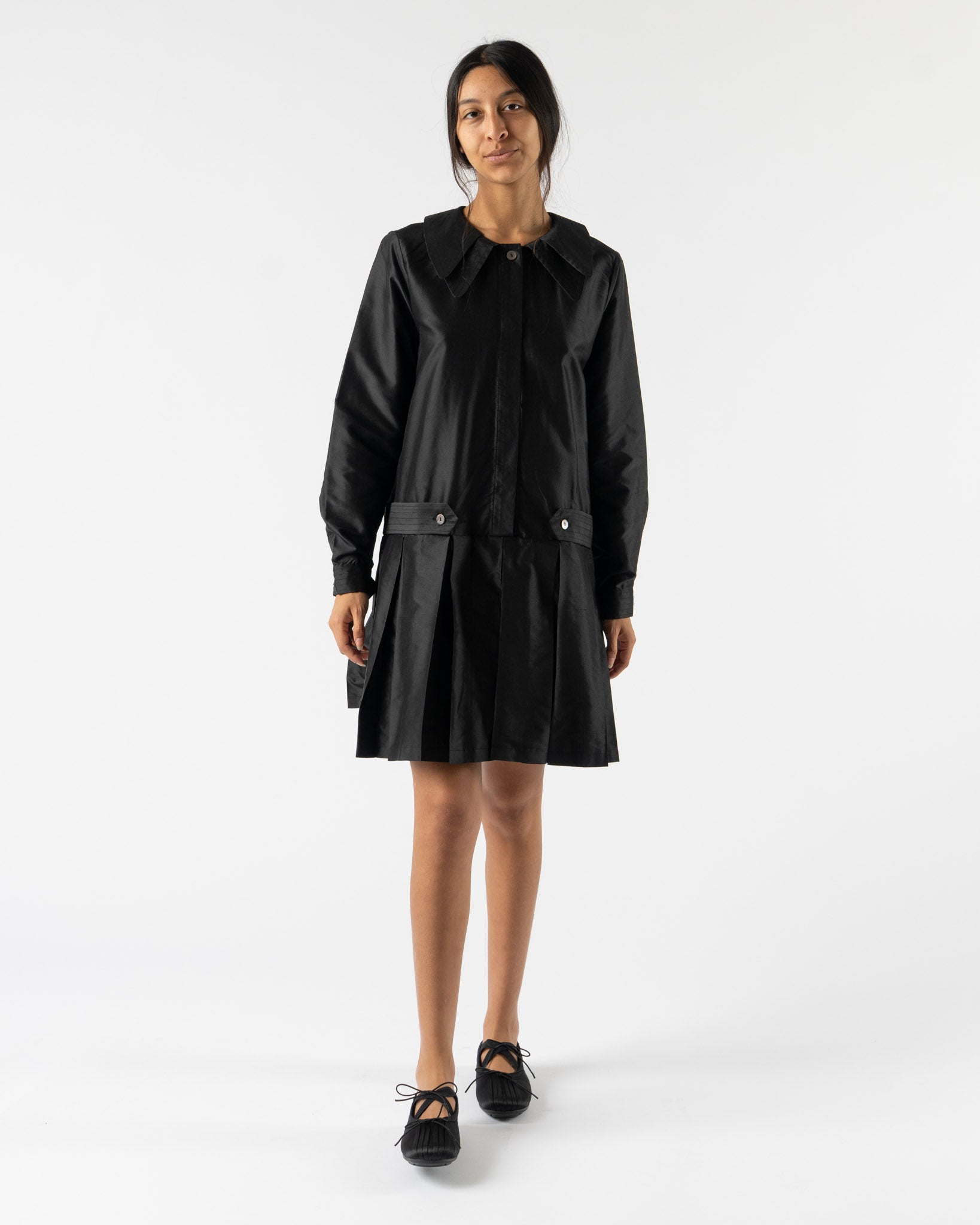 Cawley Silk Dupion Marina Dress in Black
