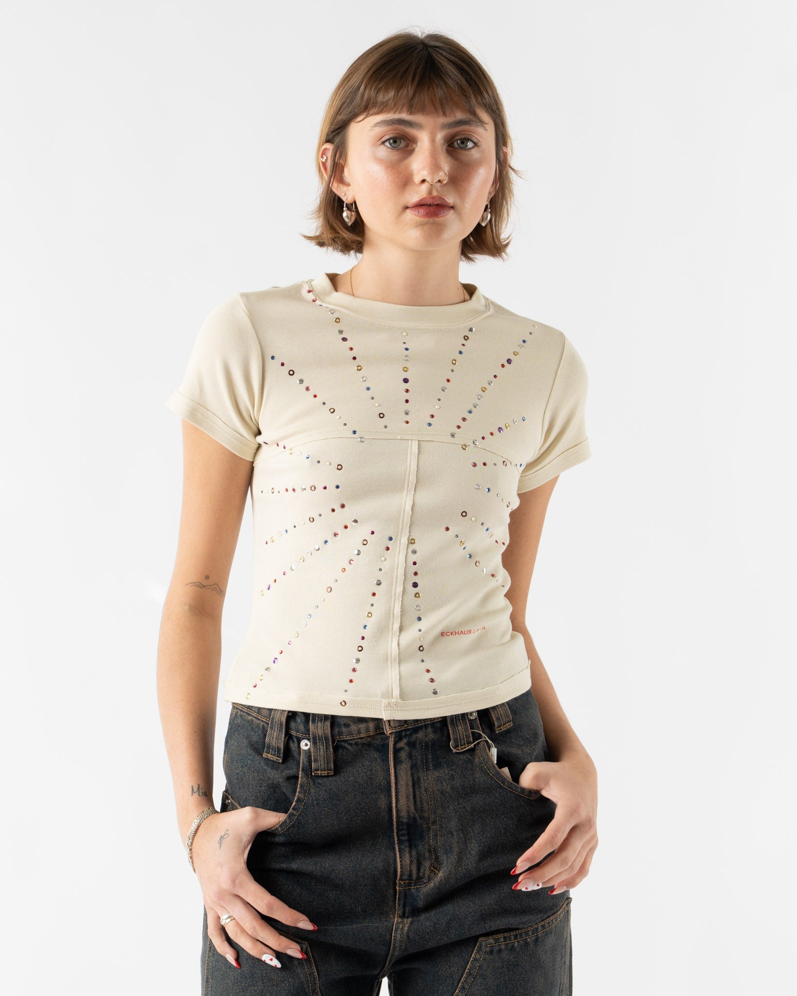 Eckhaus Latta Lapped Baby Tee in Sunburst