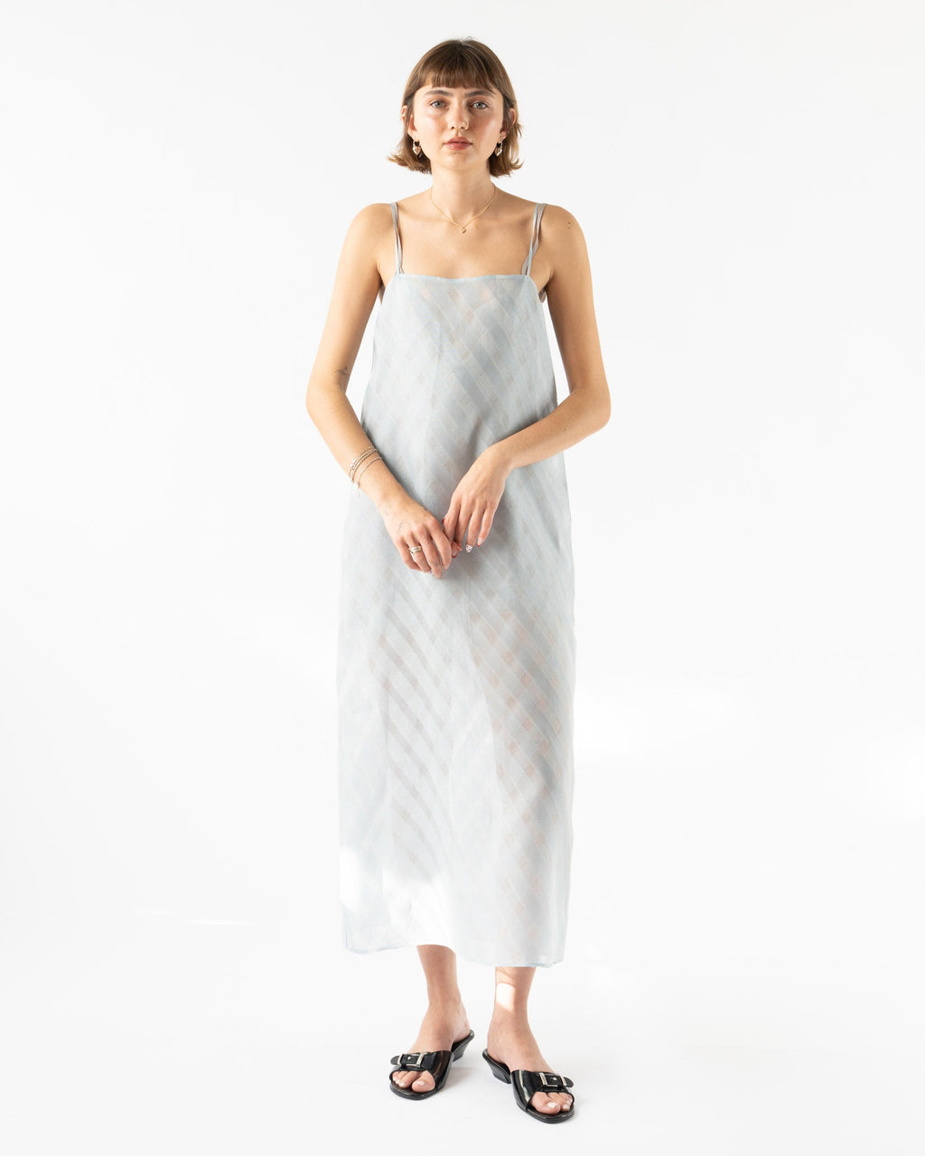Auralee Sheer Silk Cotton Cut Jacquard Camisole Dress