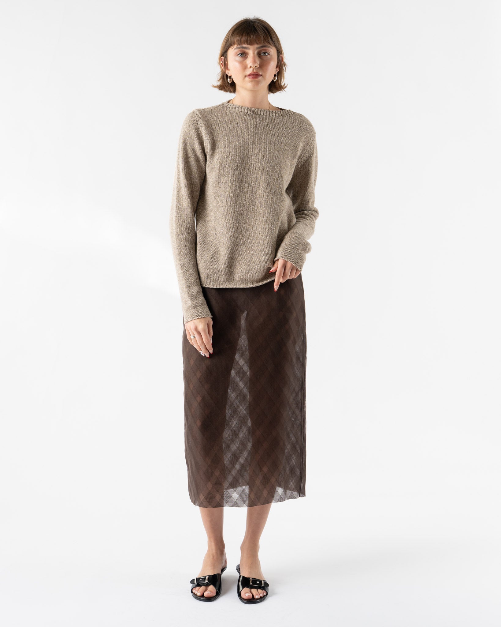 Auralee Sheer Silk Cotton Cut Jacquard Pencil Skirt