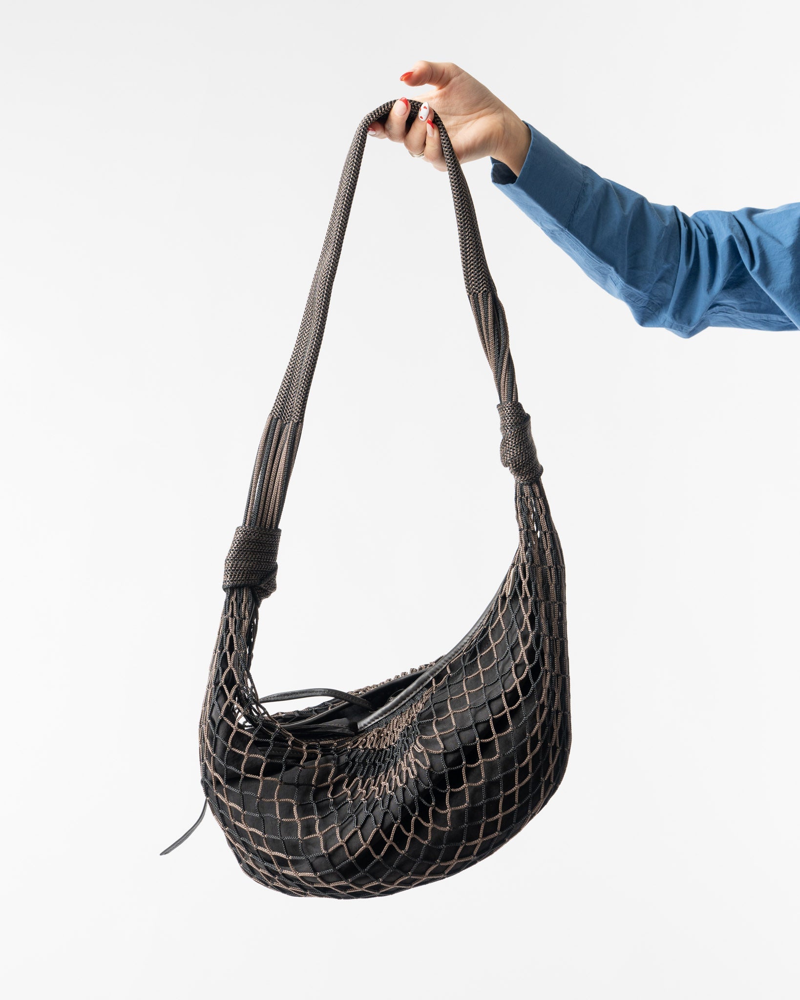 Lemaire Chevron Marron Glacé Croissant Filt Bag