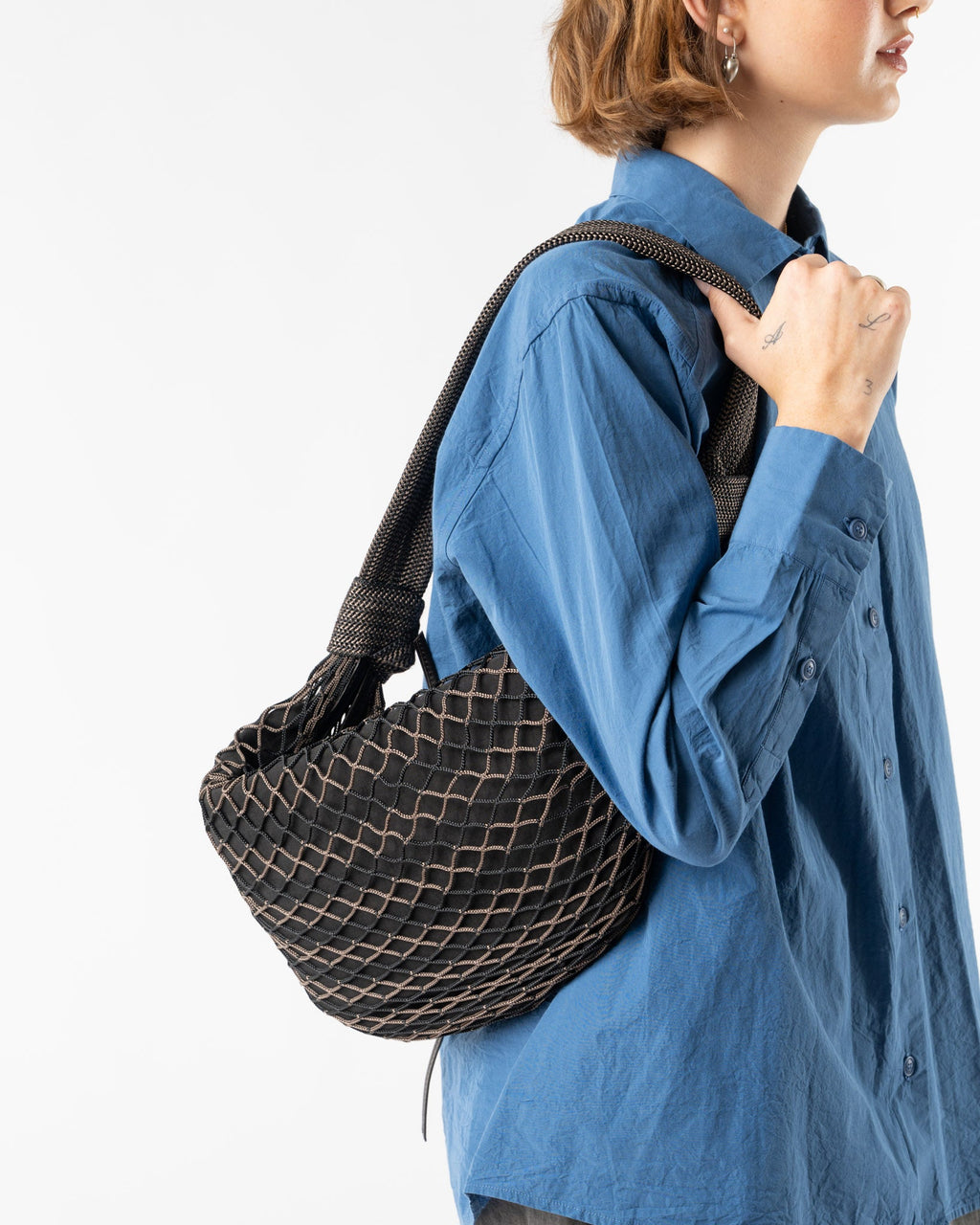 Lemaire Chevron Marron Glacé Croissant Filt Bag