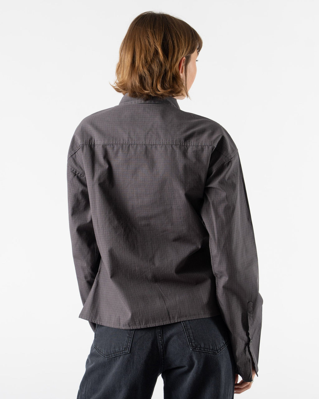 mfpen Software Shirt in Mushroom Micro Check Poplin