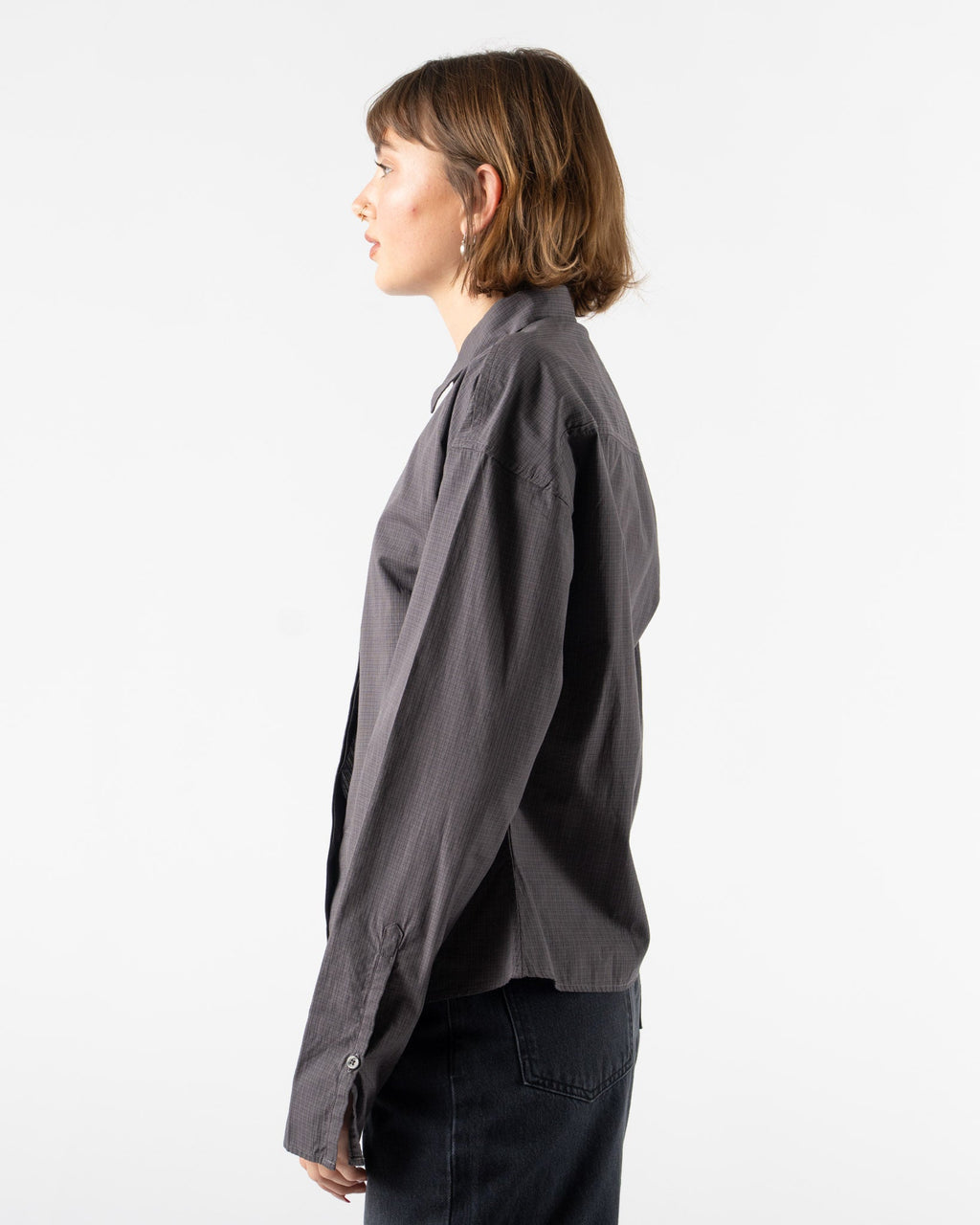 mfpen Software Shirt in Mushroom Micro Check Poplin