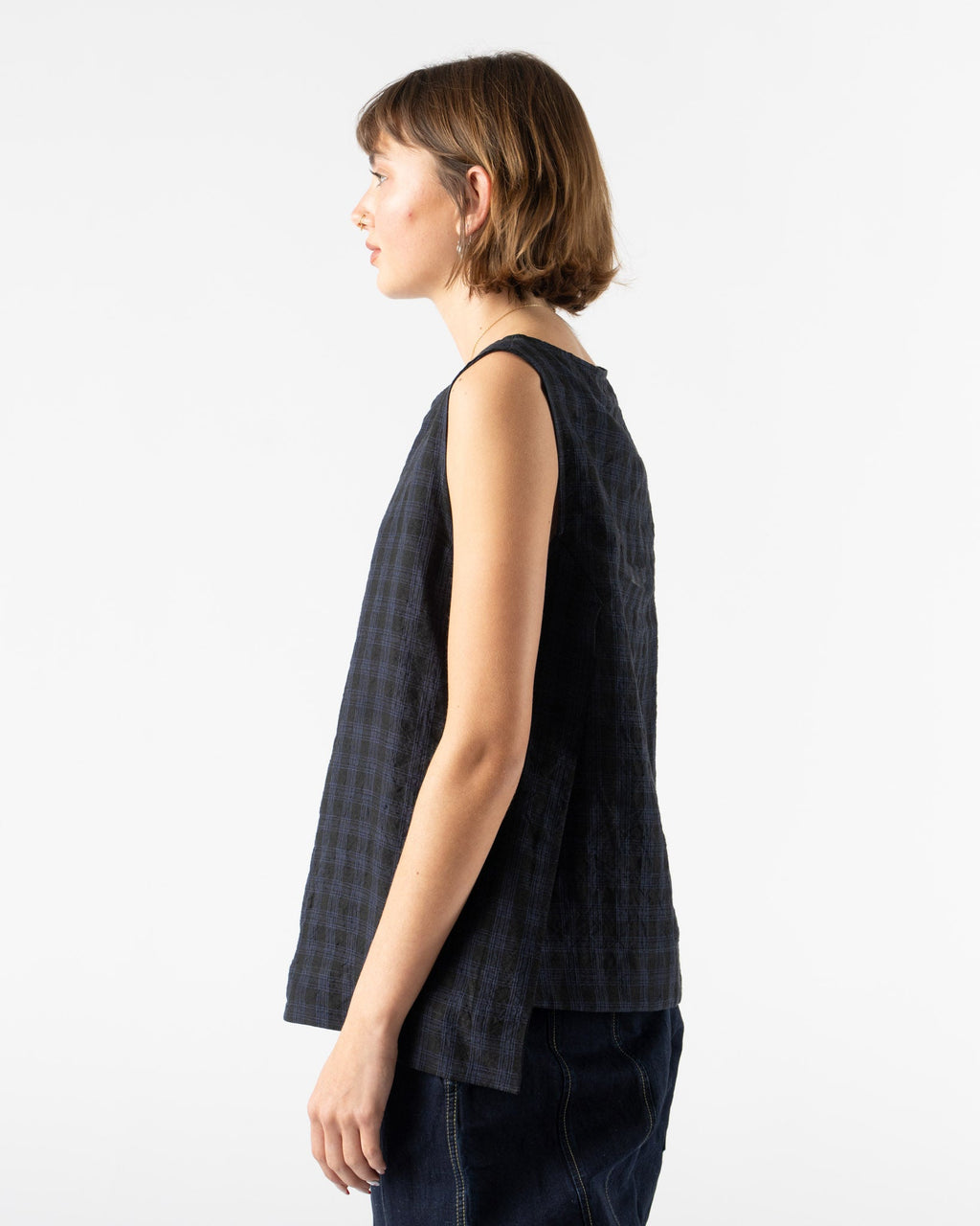 Toogood The Basketmaker Top in Linen Check Midnight