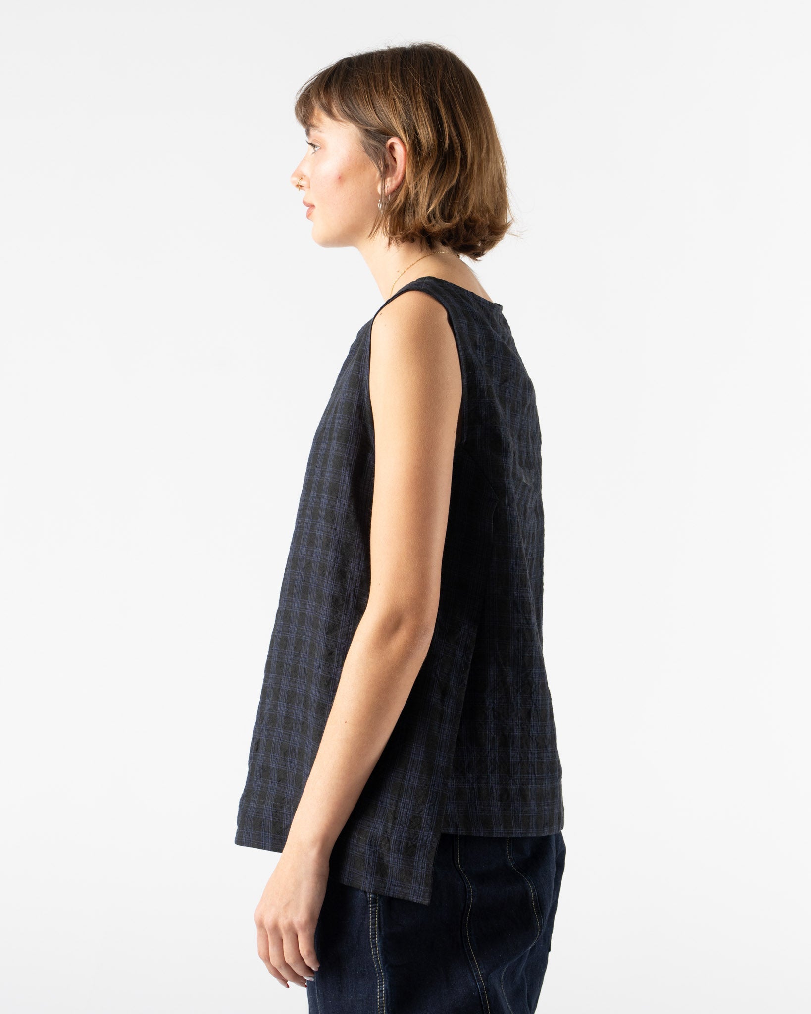 Toogood The Basketmaker Top in Linen Check Midnight