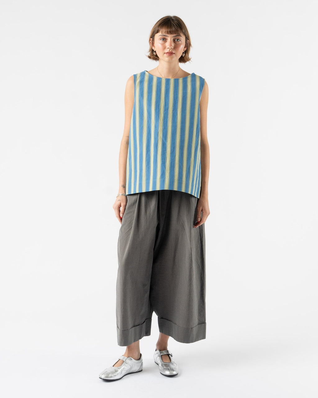 Toogood The Basketmaker Top in Taffeta Stripe Cornflower