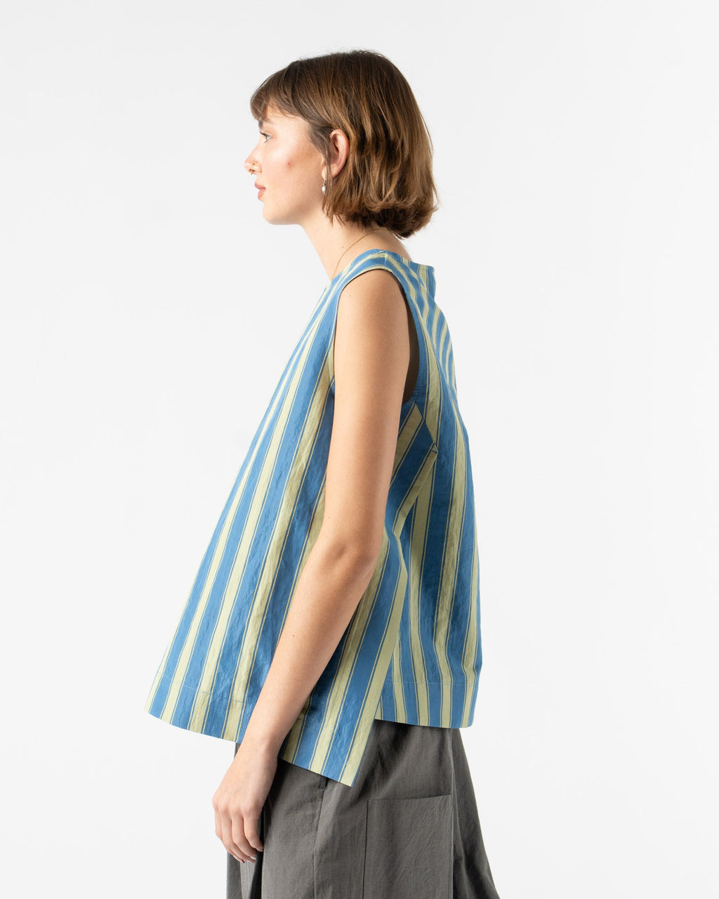 Toogood The Basketmaker Top in Taffeta Stripe Cornflower