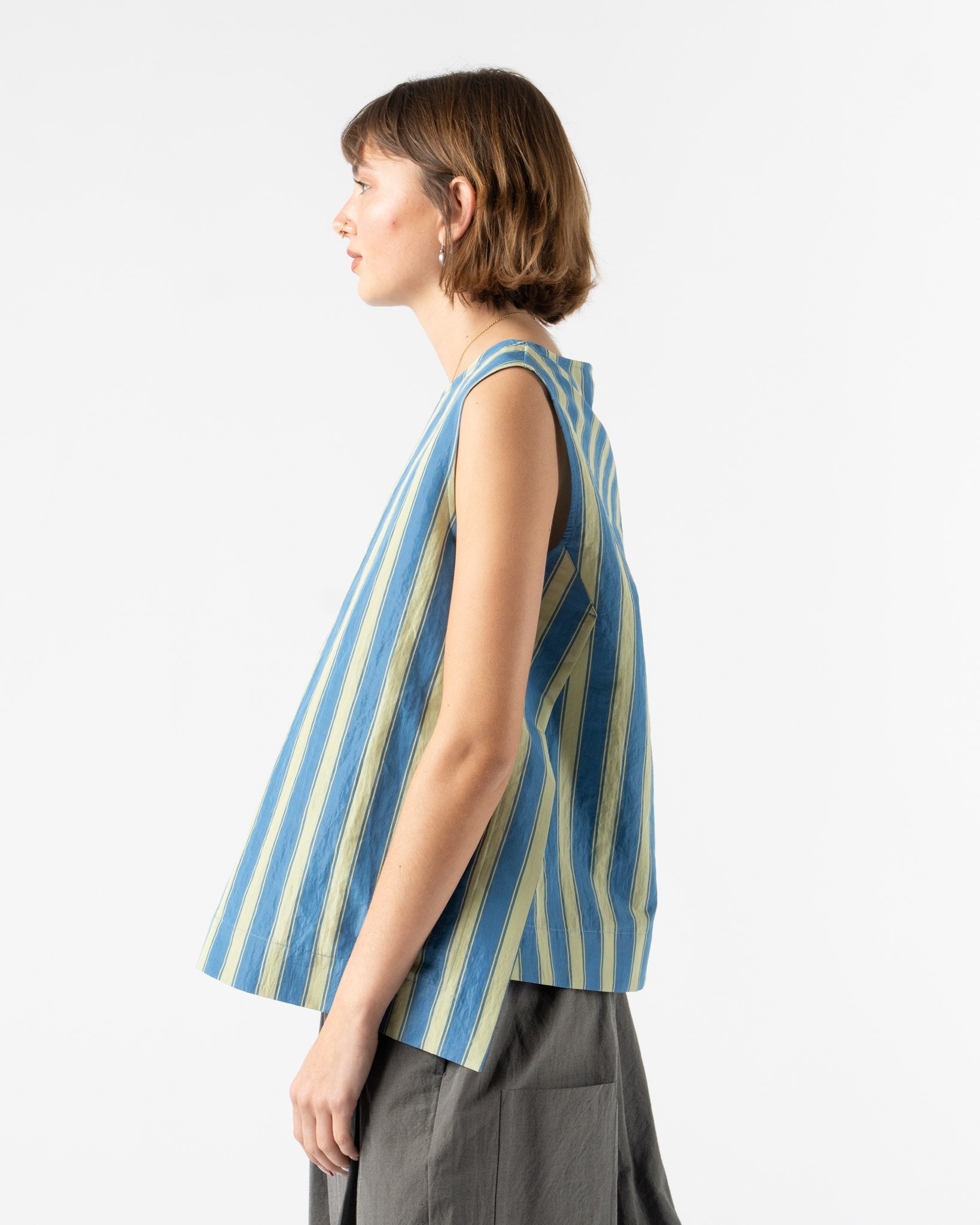 Toogood The Basketmaker Top in Taffeta Stripe Cornflower